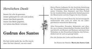 Traueranzeige Gudrun dos Santos