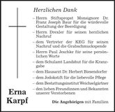 Traueranzeige Erna Karpf