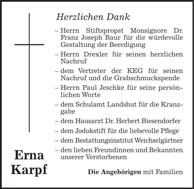 Traueranzeige Erna Karpf