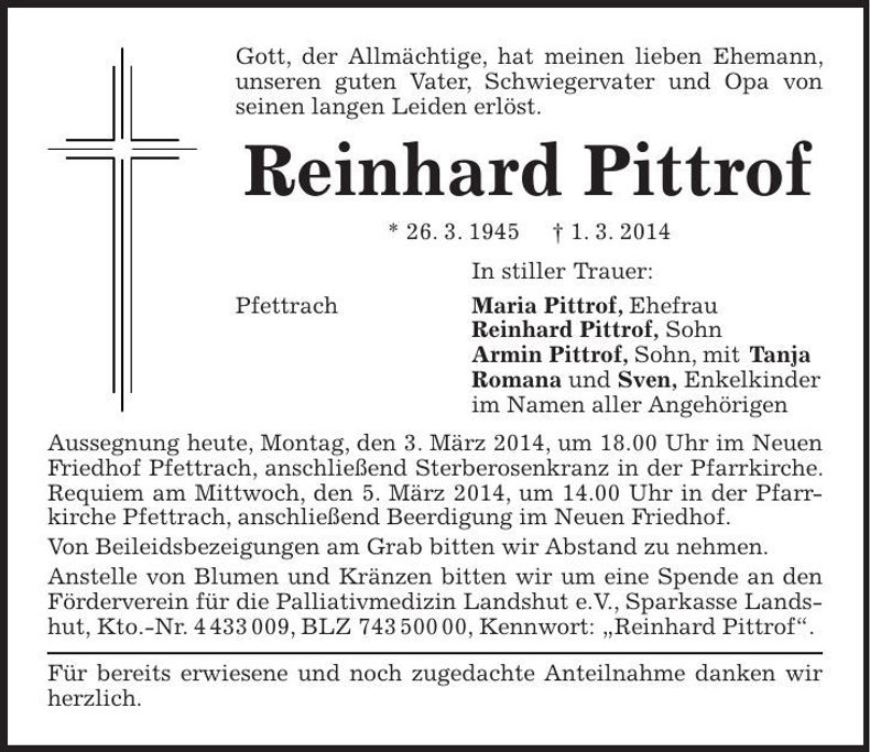 Traueranzeige Reinhard Pittrof