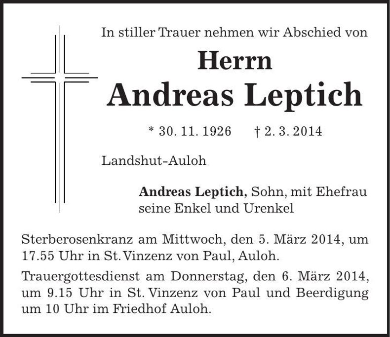 Traueranzeige Andreas Leptich