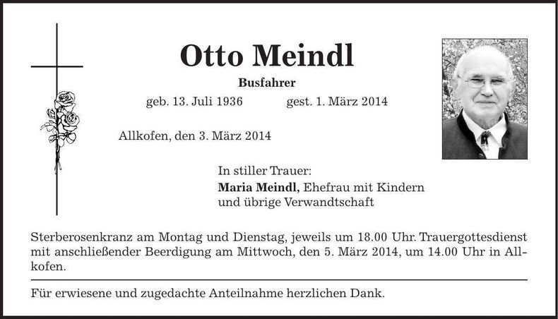 Traueranzeige Otto Meindl