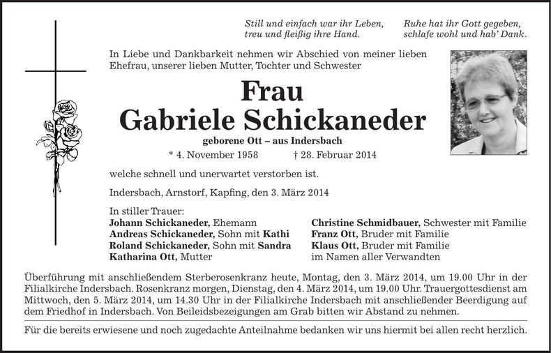 Traueranzeige Gabriele Schickaneder