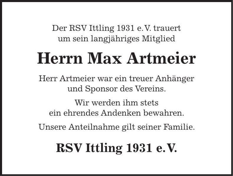 Traueranzeige Max Artmeier