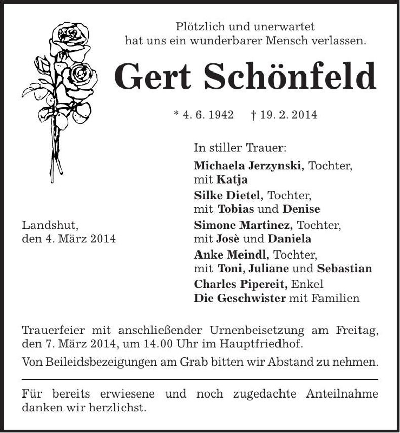 Traueranzeige Gert Schönfeld