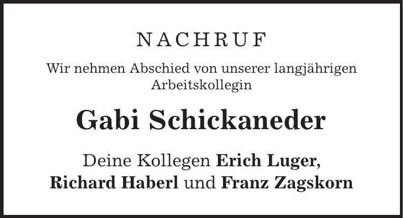 Traueranzeige Gabi Schickaneder