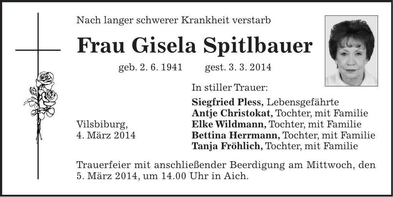 Traueranzeige Gisela Spitlbauer