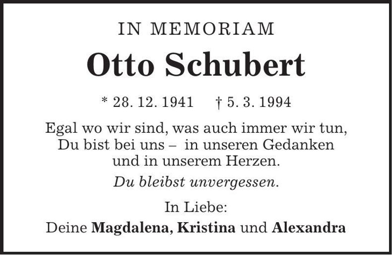 Traueranzeige Otto Schubert