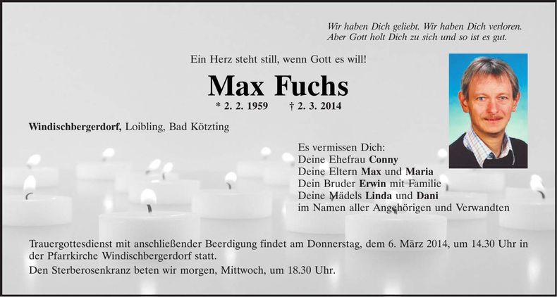 Traueranzeige Max Fuchs
