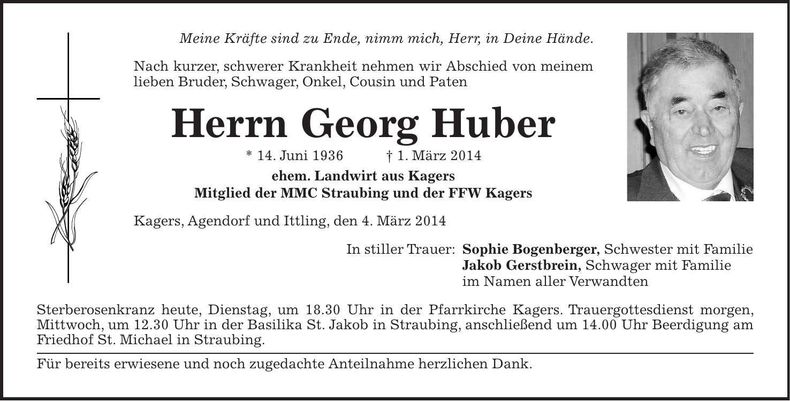 Traueranzeige Georg Huber