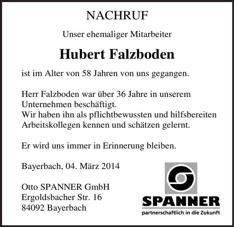 Traueranzeige Hubert Falzboden