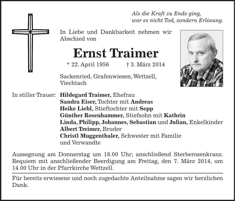 Traueranzeige Ernst Traimer