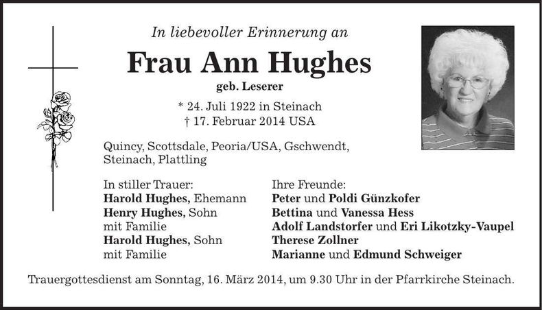 Traueranzeige Ann Hughes