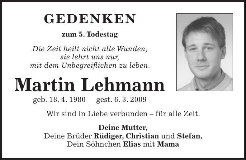 Traueranzeige Martin Lehmann