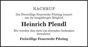 Traueranzeige Heinrich Plendl