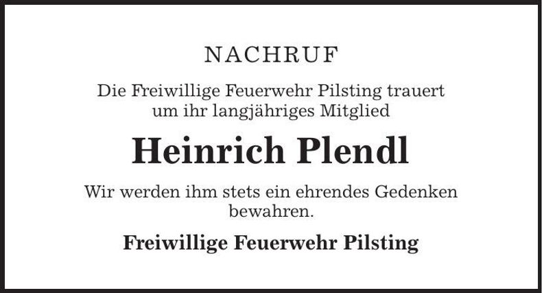 Traueranzeige Heinrich Plendl