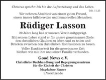 Traueranzeige Rüdiger Lasson