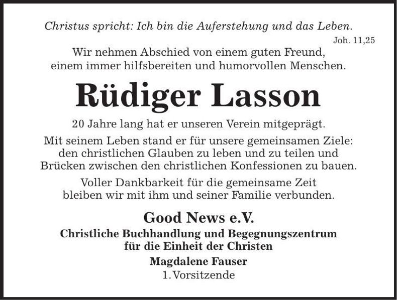 Traueranzeige Rüdiger Lasson