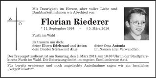 Traueranzeige Florian Riederer