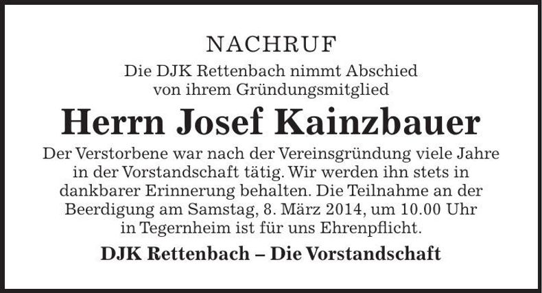 Traueranzeige Josef Kainzbauer
