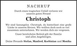 Traueranzeige Christoph Schmid