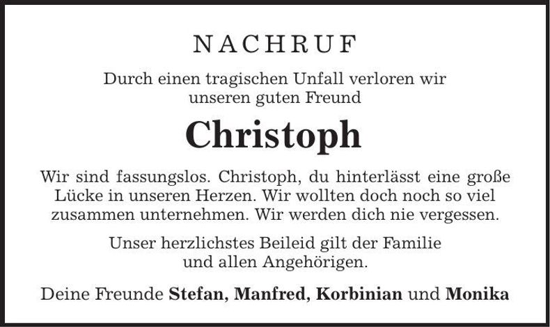 Traueranzeige Christoph Schmid