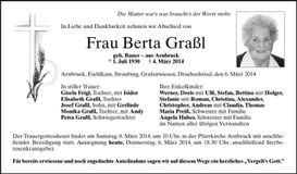 Traueranzeige Berta Graßl