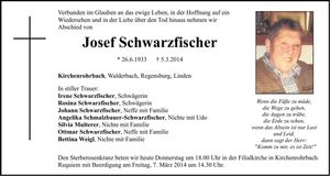 Traueranzeige Josef Schwarzfischer