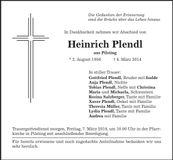 Traueranzeige Heinrich Plendl