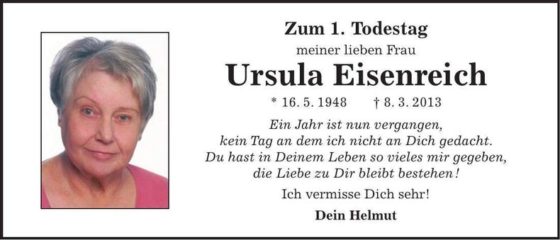 Traueranzeige Ursula Eisenreich