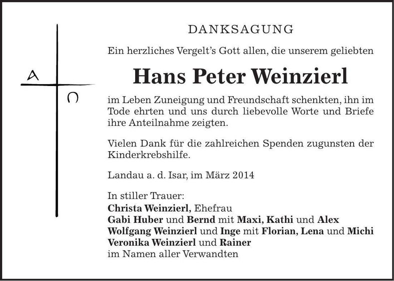 Traueranzeige Hans Peter Weinzierl