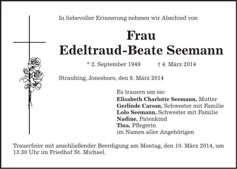 Traueranzeige Edeltraud-Beate Seemann