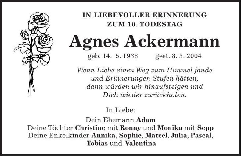 Traueranzeige Agnes Ackermann