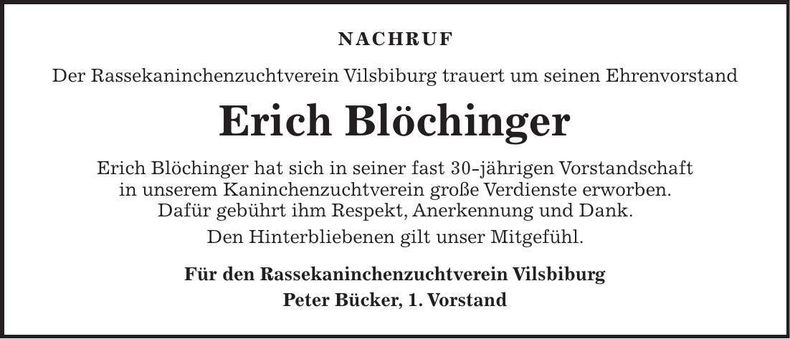 Traueranzeige Vorname Blöchinger