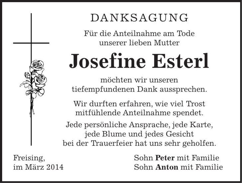 Traueranzeige Josefine Esterl