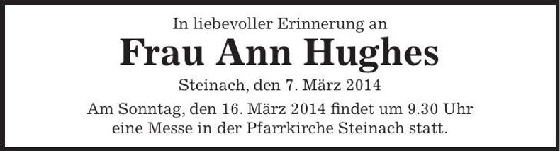 Traueranzeige Ann Hughes