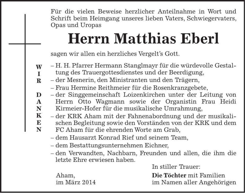 Traueranzeige Matthias Eberl