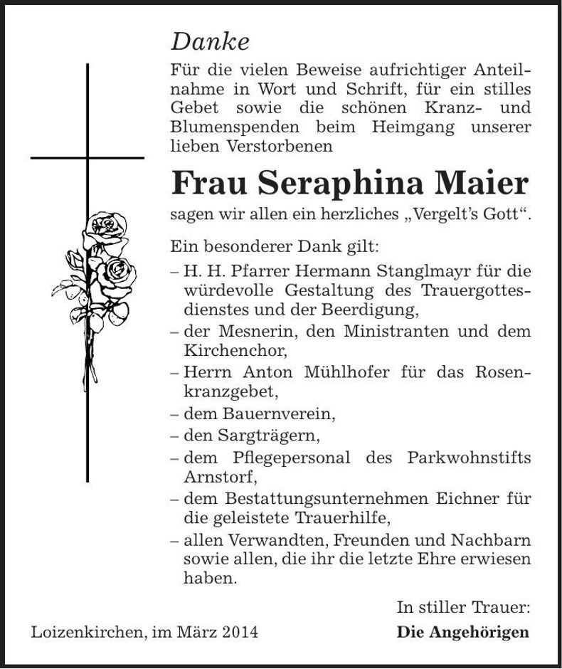 Traueranzeige Seraphina Maier