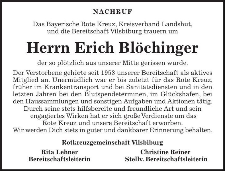Traueranzeige Erich Blöchinger