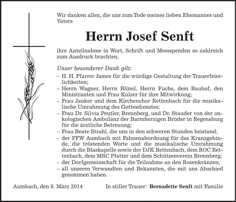 Traueranzeige Josef Senft