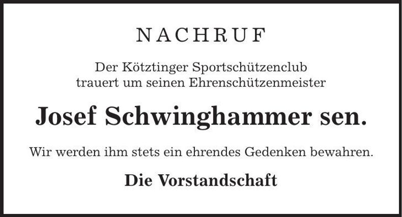 Traueranzeige Josef Schwinghammer