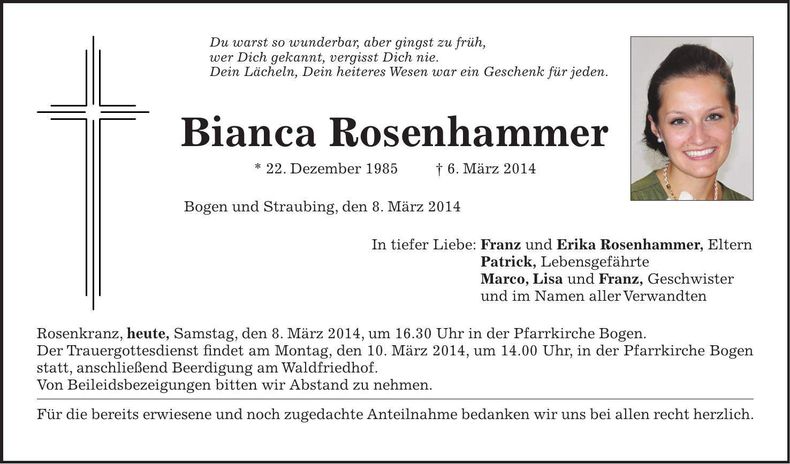 Traueranzeige Bianca Rosenhammer