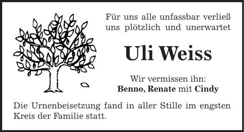 Traueranzeige Uli Weiss