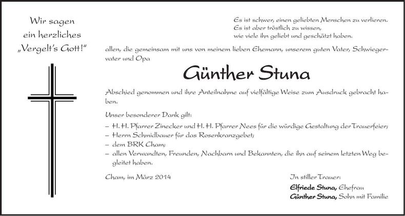 Traueranzeige Günther Stuna