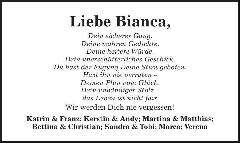 Traueranzeige Rosenhammer Bianca