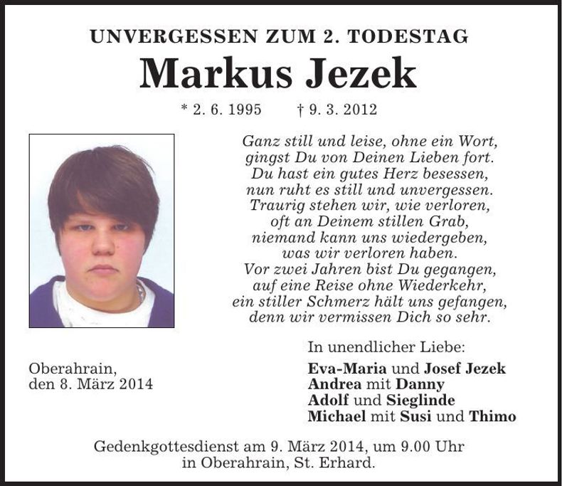 Traueranzeige Markus Jezek