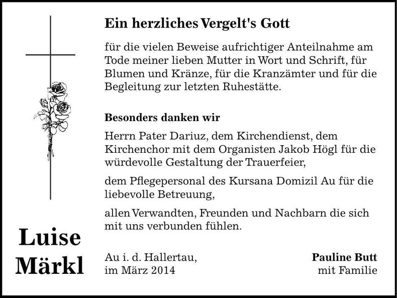 Traueranzeige Luise Märkl