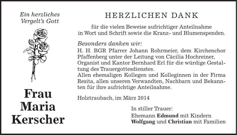 Traueranzeige Maria Kerscher