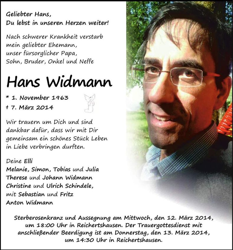 Traueranzeige Hans Widmann