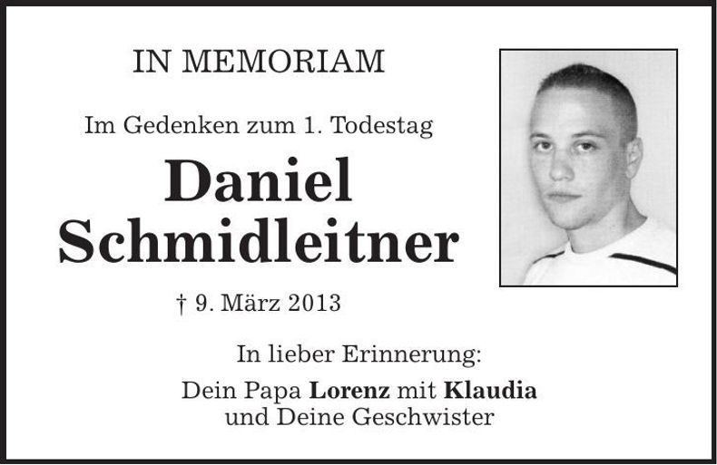 Traueranzeige Daniel Schmidleitner